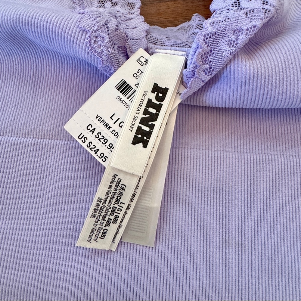 PINK - Seamless Rib Longline Bralette & High-Leg Thong Panty Set Purple L - NWT - Picture 5 of 7